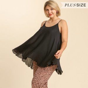 Umgee Plus Black Sheer Spaghetti Strap Cami Top